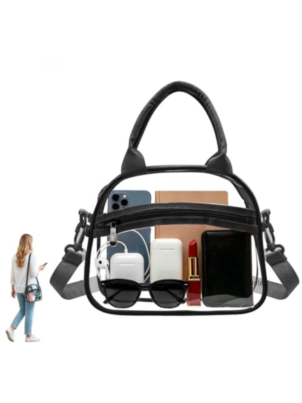 Clear PVC Stadium Approved Crossbody Bag with Top Handle Adjustable Strap for